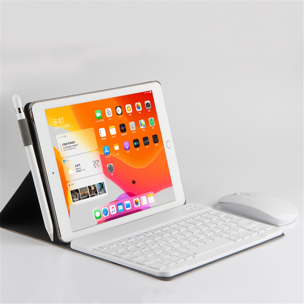 Bluetooth Clavier en Cuir en Cuir Shell Pour Ipad 9,7 Pouces (2018) - Gris / Blanche