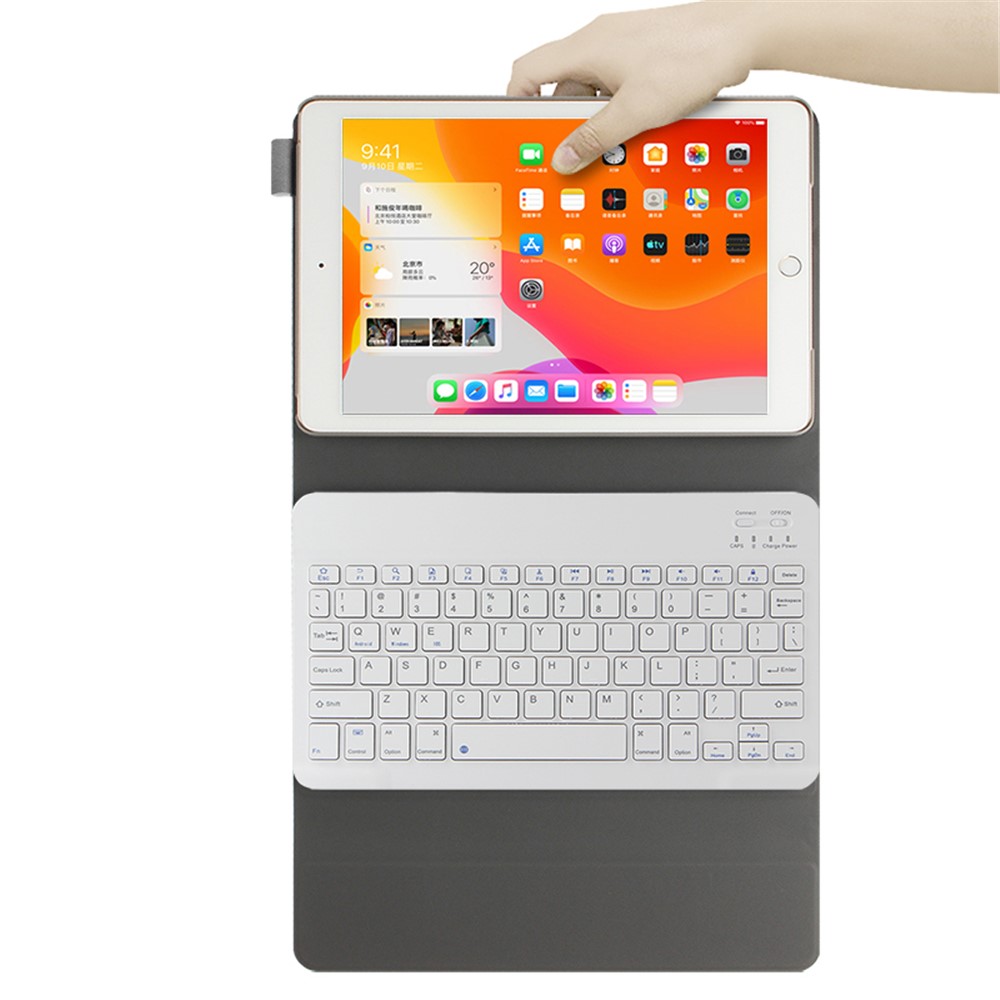 Bluetooth Keyboard Cuero Case de Stand Para Ipad 9.7 Pulgadas (2018) - Gris / Blanco