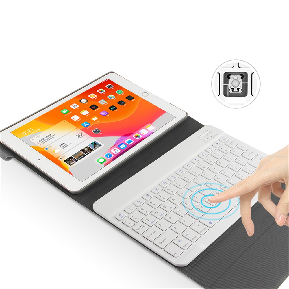 Bluetooth Keyboard Leather Stand Shell Case for iPad 9.7-inch (2018) - Grey / White-5