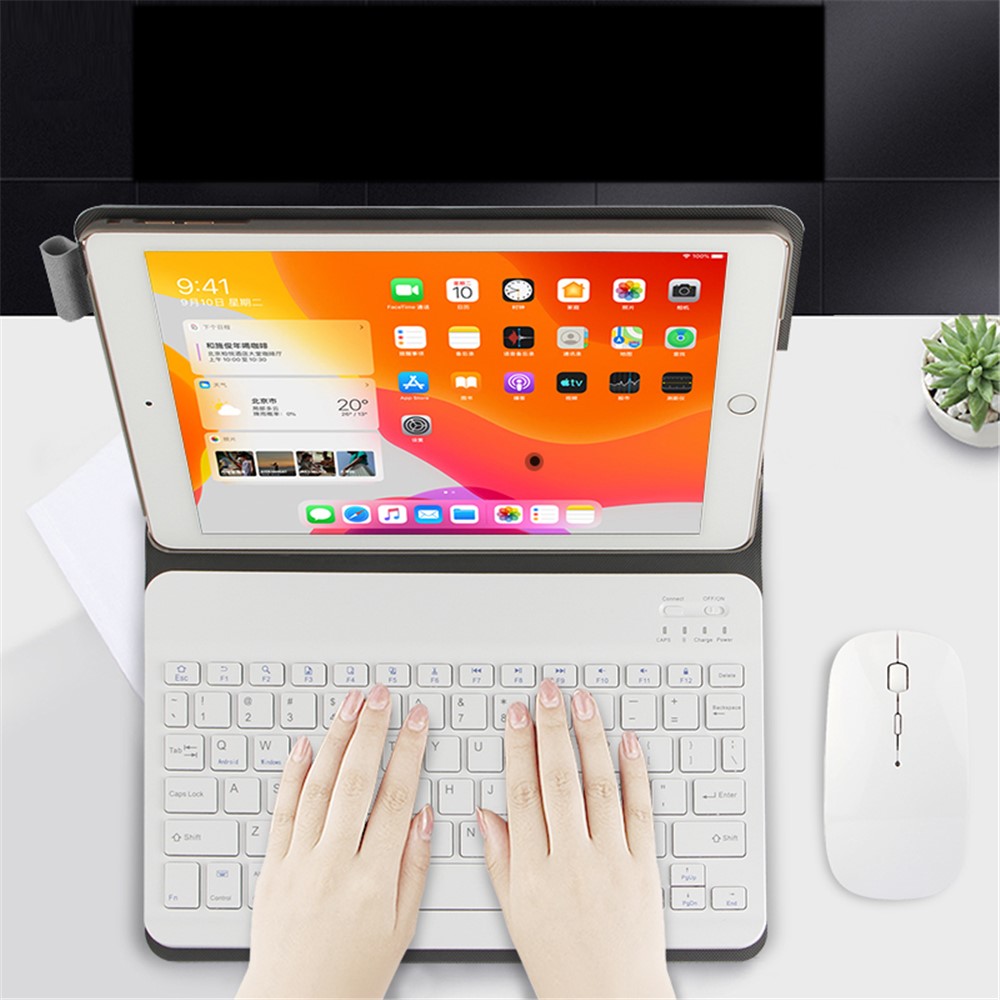 Bluetooth Clavier en Cuir en Cuir Shell Pour Ipad 9,7 Pouces (2018) - Gris / Blanche