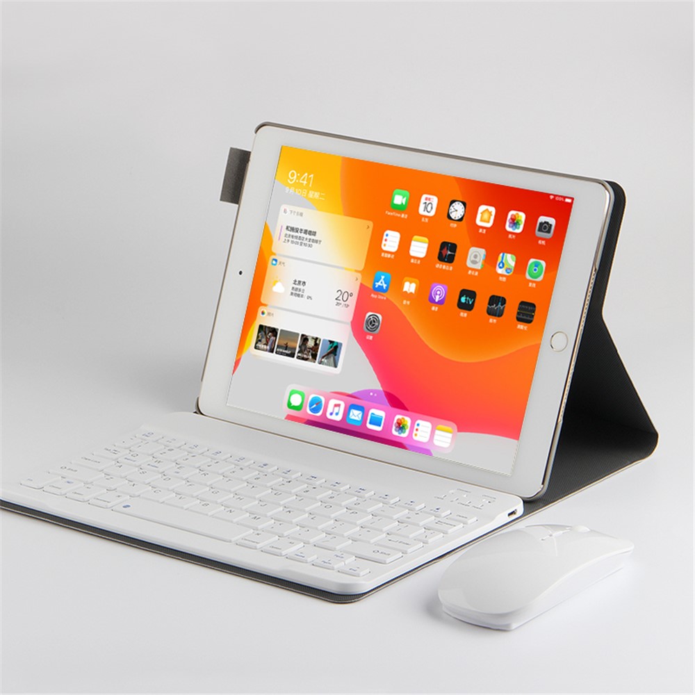 Bluetooth Keyboard Leather Stand Shell Case for iPad 9.7-inch (2018) - Grey / White-7