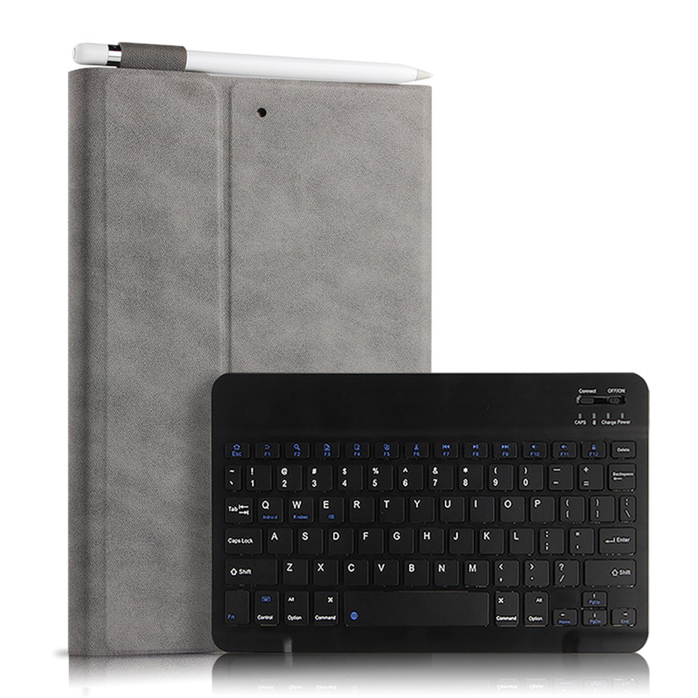 Bluetooth Keyboard Leather Stand Case Cover for iPad 10.2 (2019) - Grey / Black-1