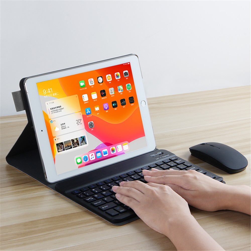 Bluetooth Keyboard Leather Stand Case Cover for iPad 10.2 (2019) - Grey / Black-13