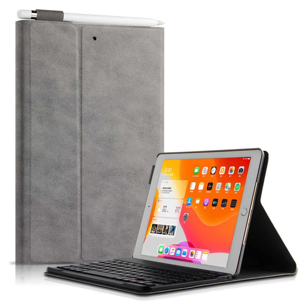 Bluetooth Keyboard Leather Stand Case Cover for iPad 10.2 (2019) - Grey / Black-15