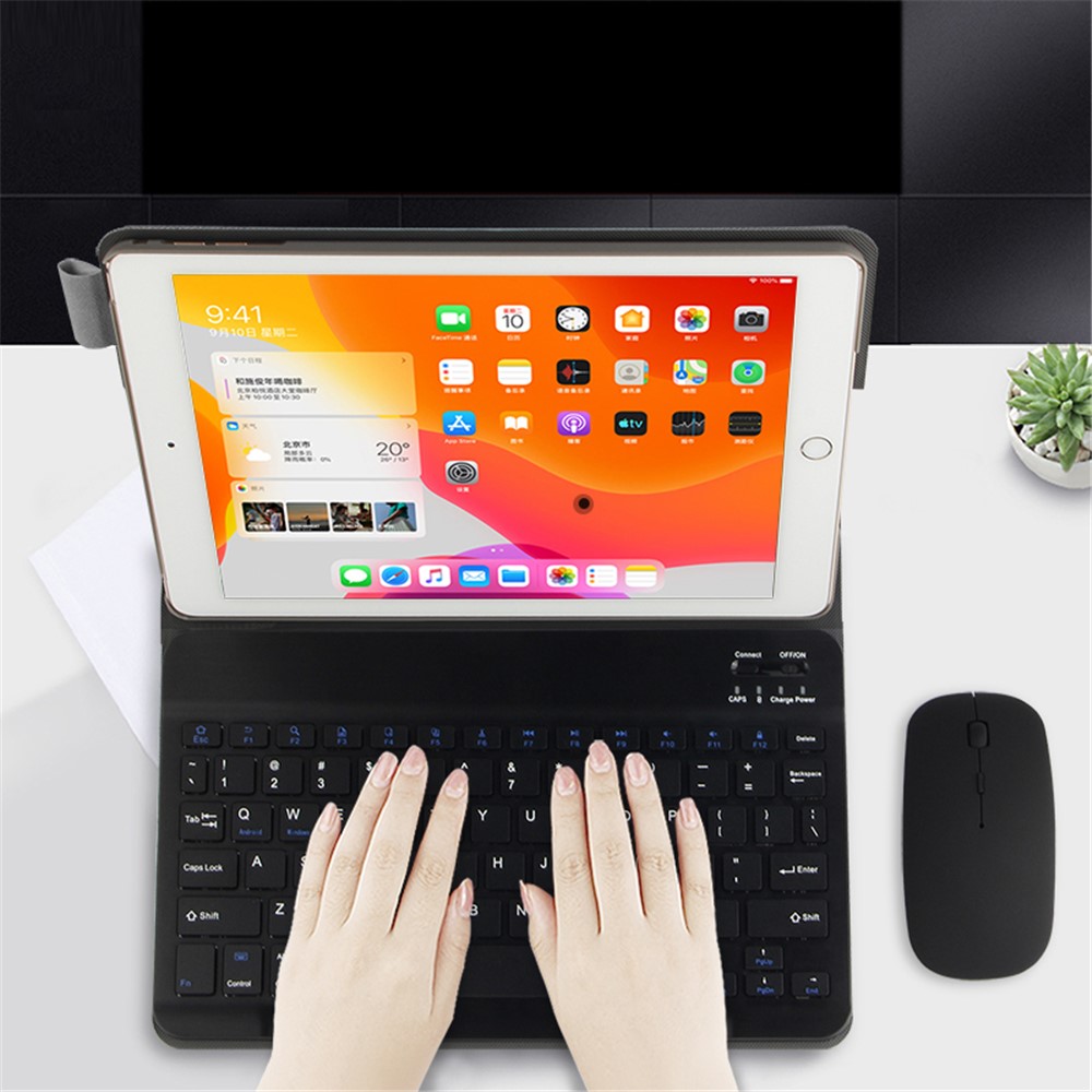 Bluetooth Keyboard Leather Stand Case Cover for iPad 10.2 (2019) - Grey / Black-8