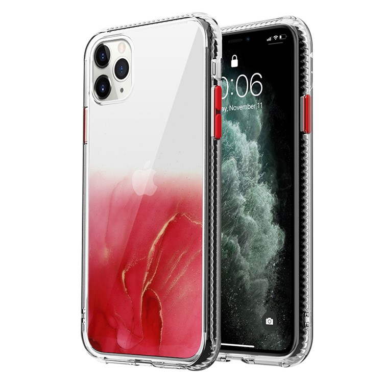 Marble Pattern TPU + Acrylic Hybrid Case for iPhone 12 Pro Max 6.7 inch - Red-1
