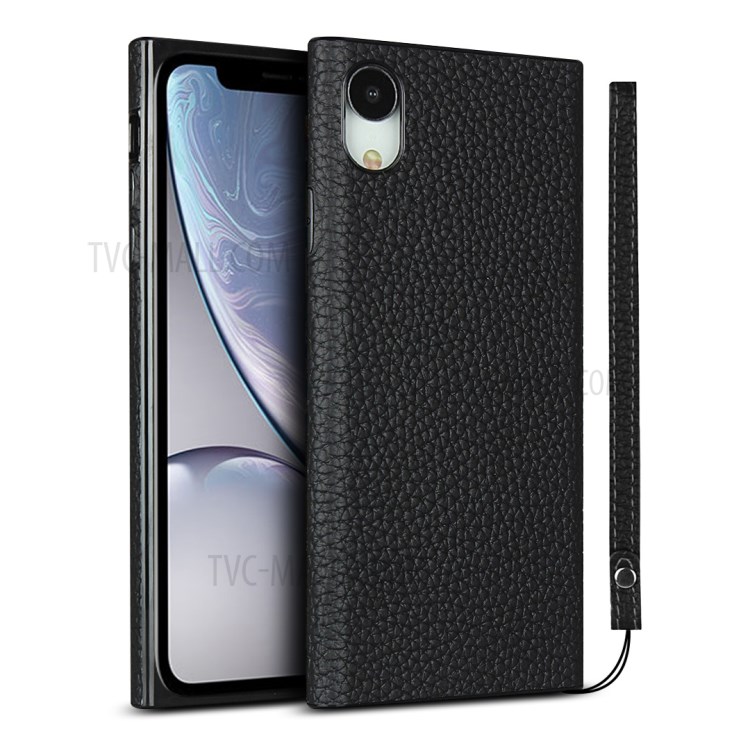 Litchi Texture Genuine Leather Coated Black TPU Phone Shell for iPhone XR 6.1 inch - Black-1