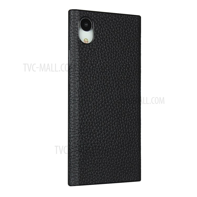 Litchi Texture Genuine Leather Coated Black TPU Phone Shell for iPhone XR 6.1 inch - Black-3