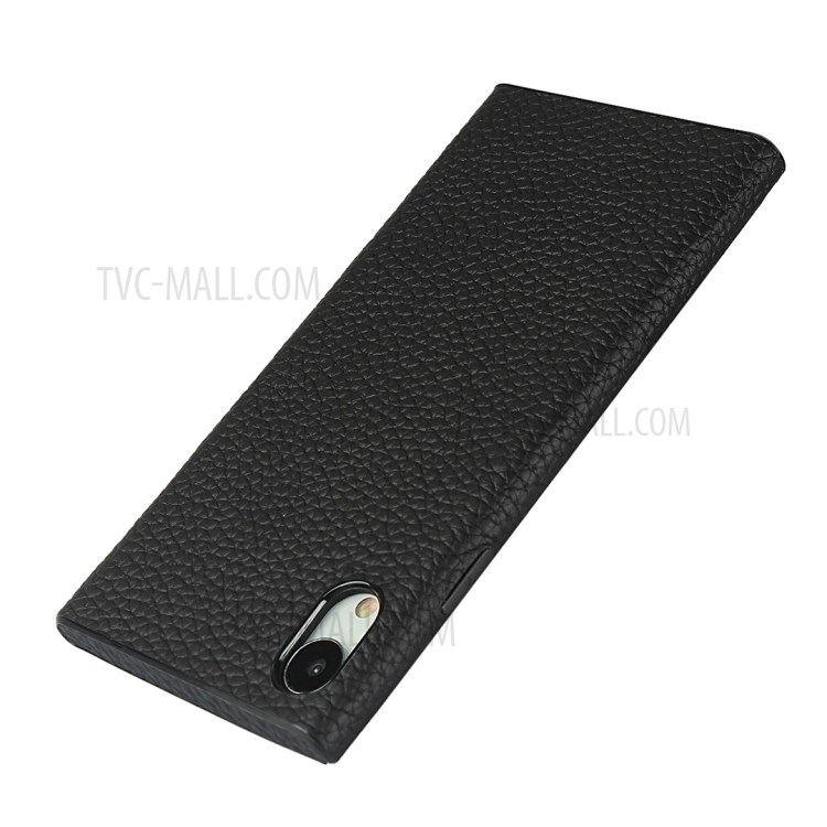 Litchi Texture Genuine Leather Coated Black TPU Phone Shell for iPhone XR 6.1 inch - Black-5