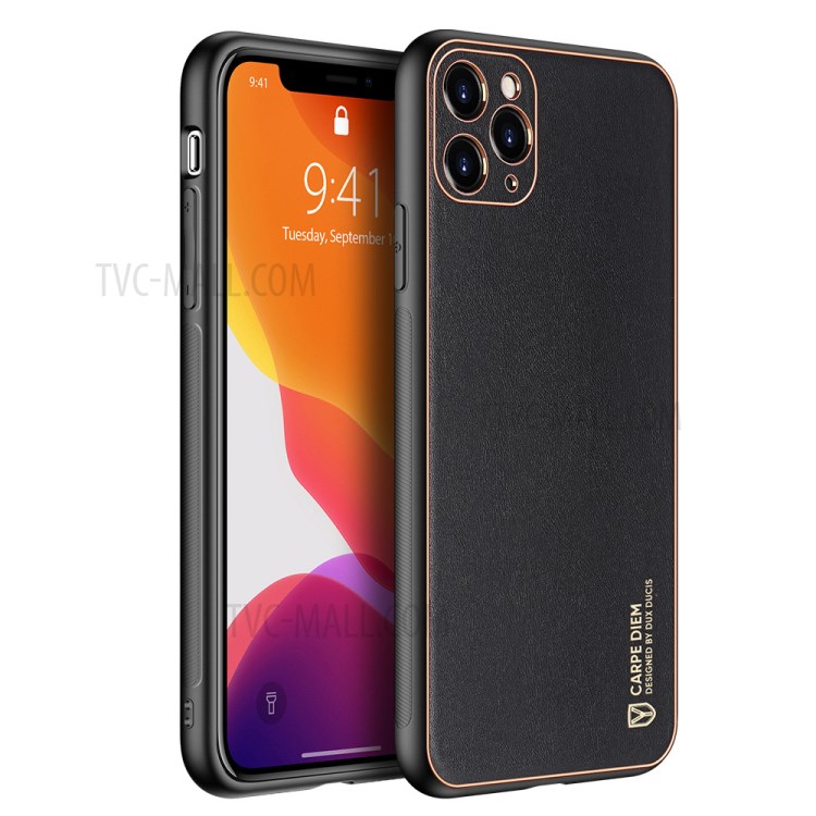 DUX DUCIS YOLO Series Electroplating PU Leather Coated TPU PC Hybrid Shell for iPhone 11 Pro Max 6.5 inch - Black
