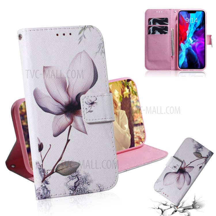 Pattern Printing PU Leather Wallet Case for iPhone 12 5.4-inch - Flower-1