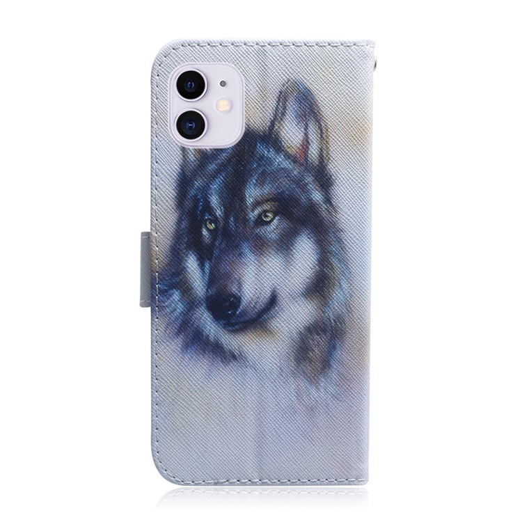 Modèle Impression PU en Cuir Puseur Stand Pour Iphone 12 Pro / 12 - Loup