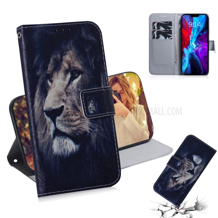 Pattern Printing PU Leather Wallet Stand Case for iPhone 12 Pro/12 - Lion-1