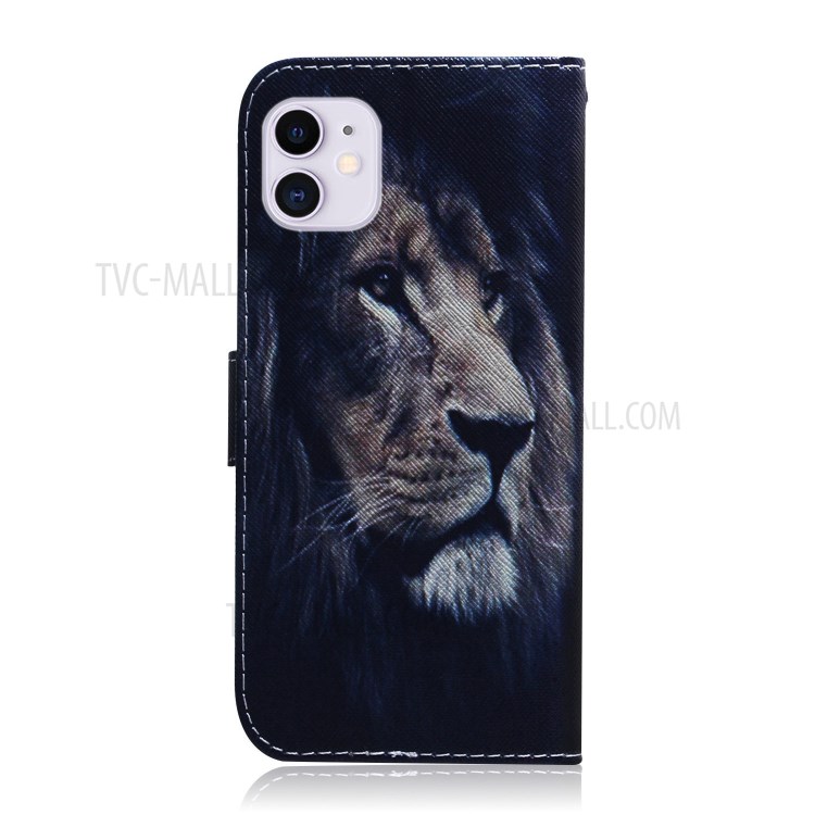 Pattern Printing PU Leather Wallet Stand Case for iPhone 12 Pro/12 - Lion-3