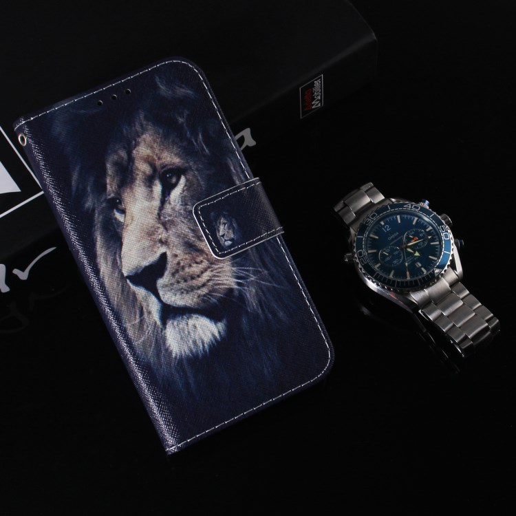 Pattern Printing PU Leather Wallet Stand Case for iPhone 12 Pro/12 - Lion-9