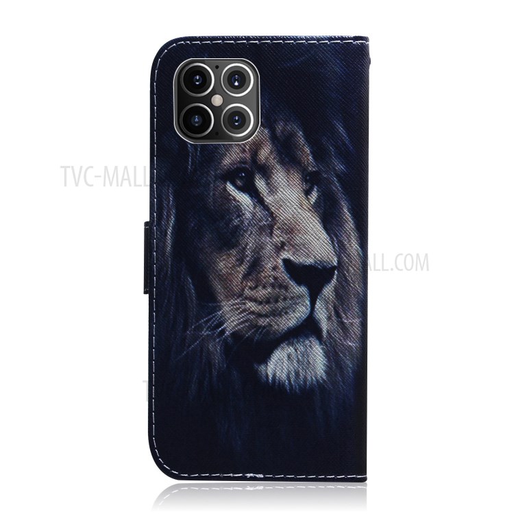 Pattern Printing PU Leather Wallet Cover Case for iPhone 12 Pro Max 6.7-inch - Lion-3