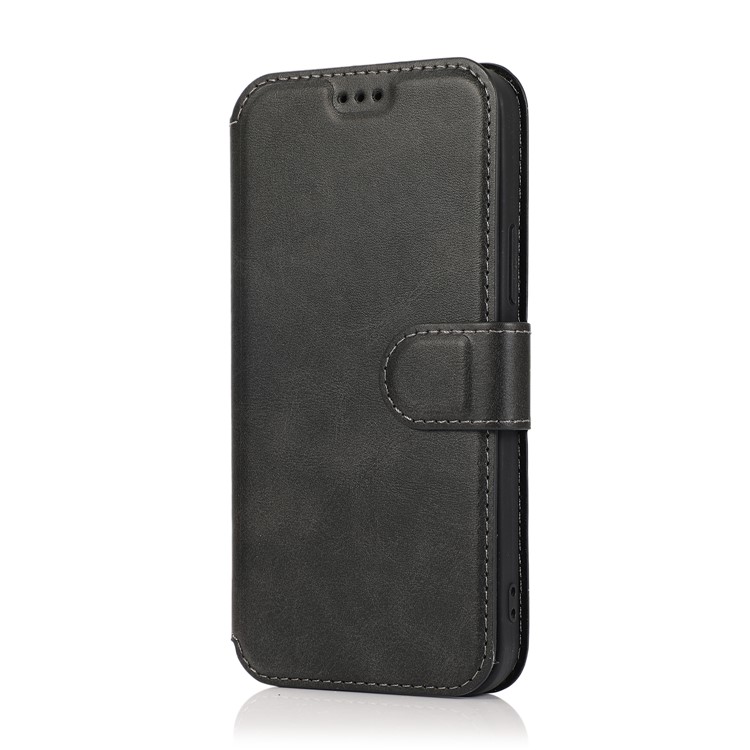 For iPhone 12 mini 5.4 inch Shockproof Phone Case Retro Leather Wallet Stand Flip Cover - Black-2