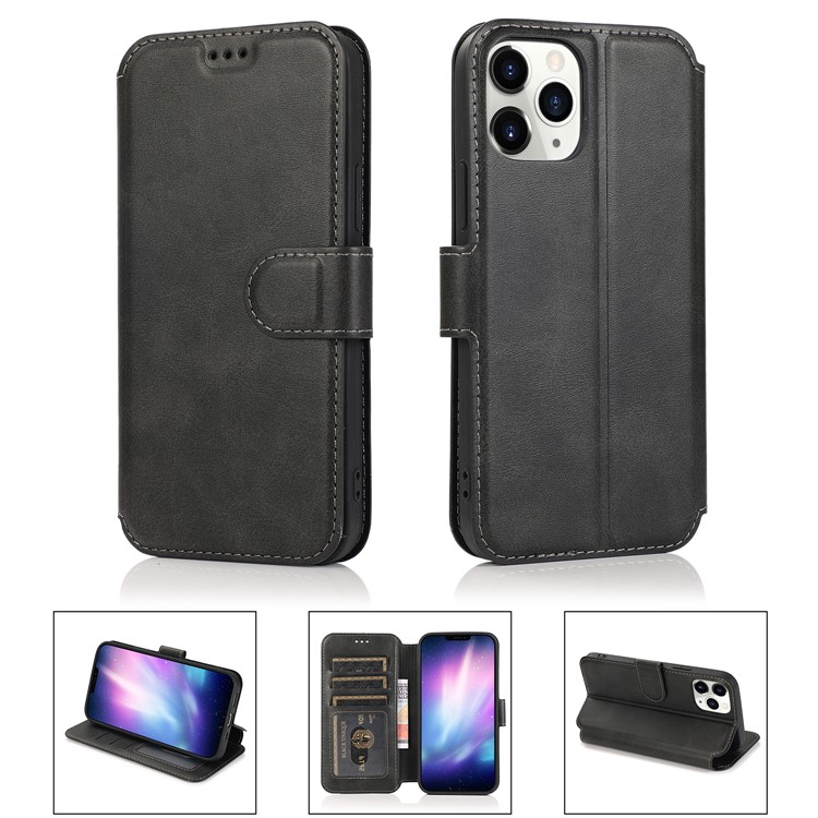 Retro Style Leather Wallet Stand Phone Casing Cover for iPhone 12 Pro / iPhone 12 Max 6.1-inch - Black-1