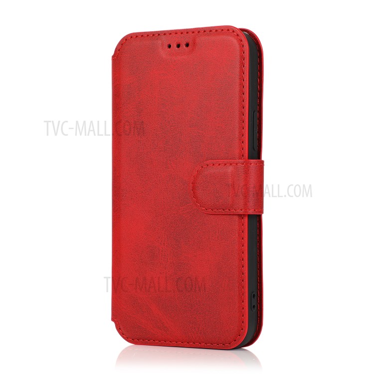 Retro Style Leather Wallet Stand Phone Case Cover for iPhone 12 Pro Max 6.7-inch - Red-2