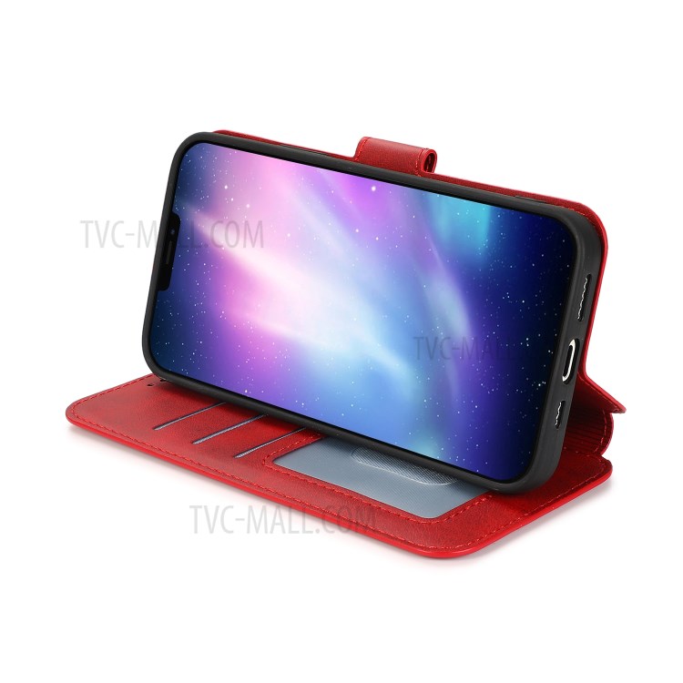 Retro Style Leather Wallet Stand Phone Case Cover for iPhone 12 Pro Max 6.7-inch - Red-4