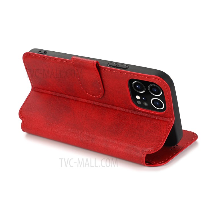 Retro Style Leather Wallet Stand Phone Case Cover for iPhone 12 Pro Max 6.7-inch - Red-5