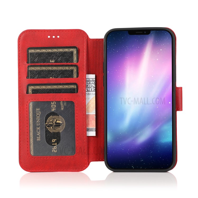 Retro Style Leather Wallet Stand Phone Case Cover for iPhone 12 Pro Max 6.7-inch - Red-6