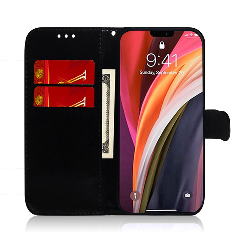 Mirror-like Surface Leather Shell with Card Slots and Wallet for iPhone 12 Pro Max 6.7 inch - Black-9