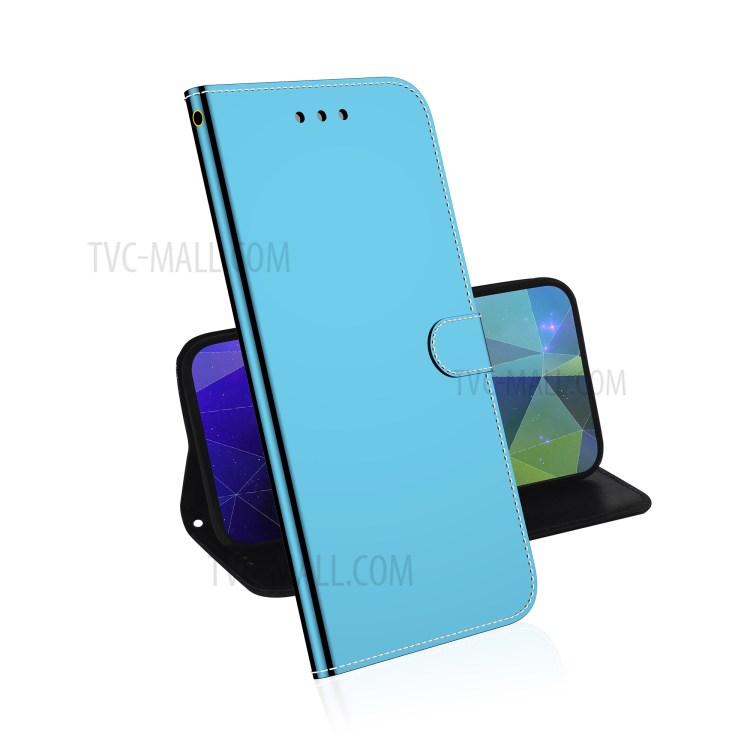 Mirror-like Skin Leather Cover with Strap for iPhone 12 Pro/12 - Blue-7