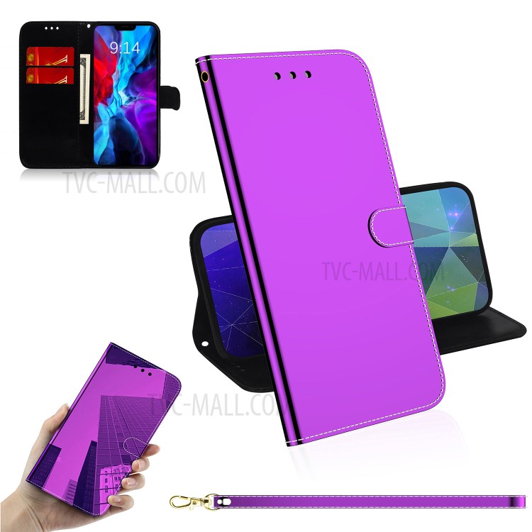 Mirror Surface Leather with Wallet Case for iPhone 12 mini - Purple-1
