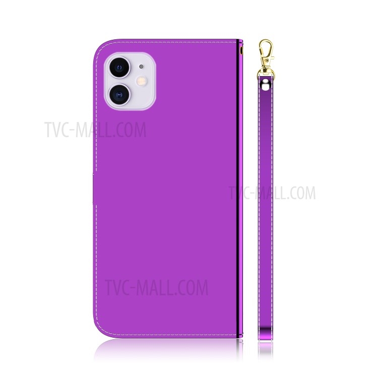 Mirror Surface Leather with Wallet Case for iPhone 12 mini - Purple-3