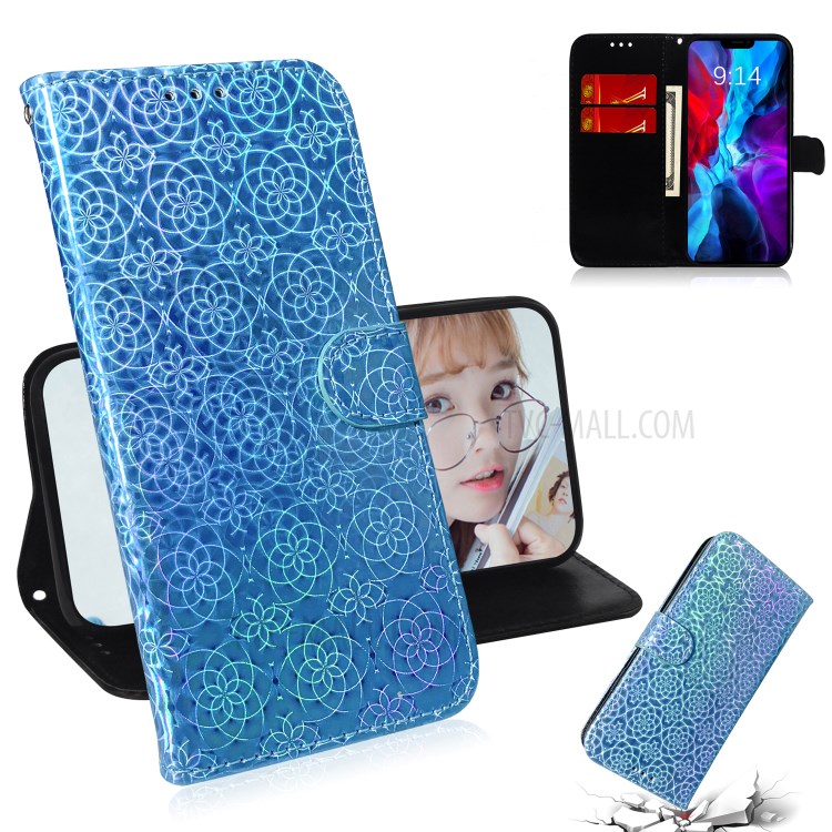 Flower Pattern Wallet Leather Case for iPhone 12 Max/12 Pro 6.1 inch - Blue-1