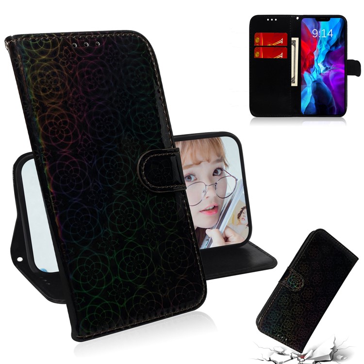 Flower Pattern Wallet Leather Case for iPhone 12 Pro/12 - Black-1