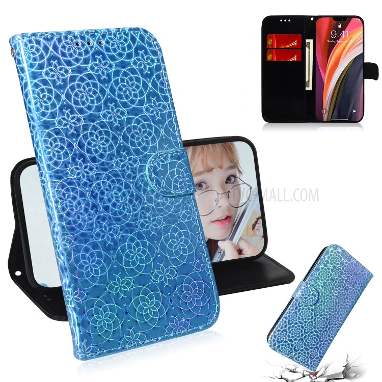 Flower Pattern Leather Stand Cover for iPhone 12 Pro Max 6.7 inch - Blue-1