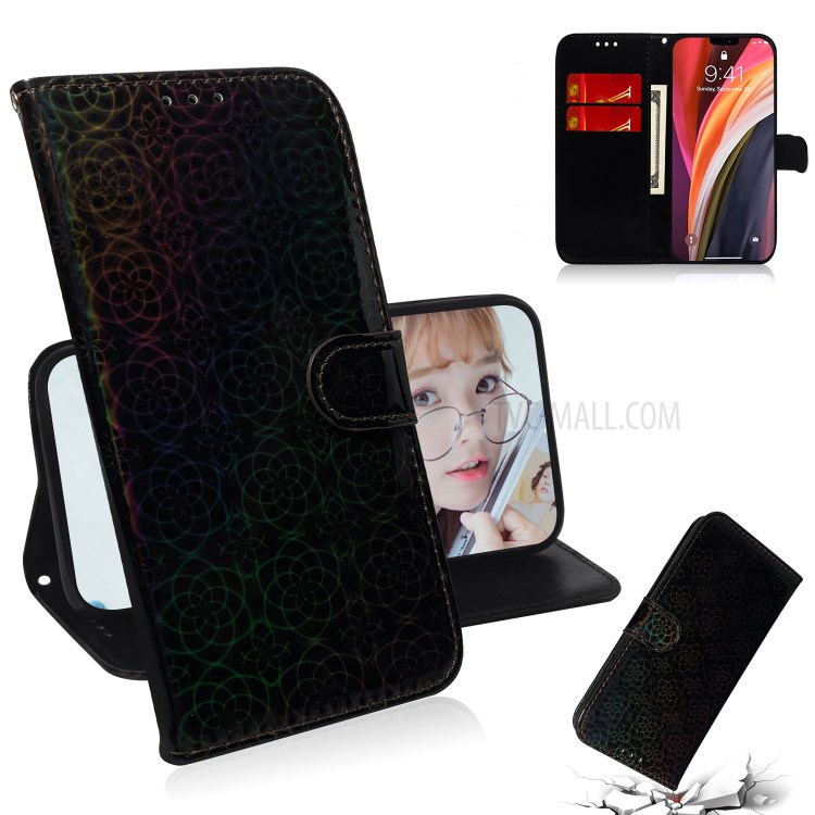 Flower Pattern Leather Stand Cover for iPhone 12 Pro Max 6.7 inch - Black-1