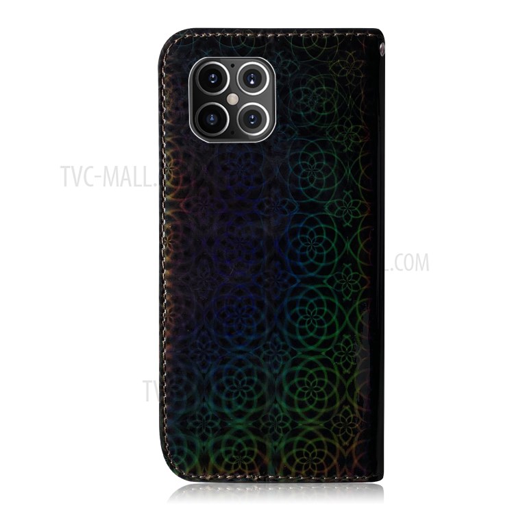 Flower Pattern Leather Stand Cover for iPhone 12 Pro Max 6.7 inch - Black-3