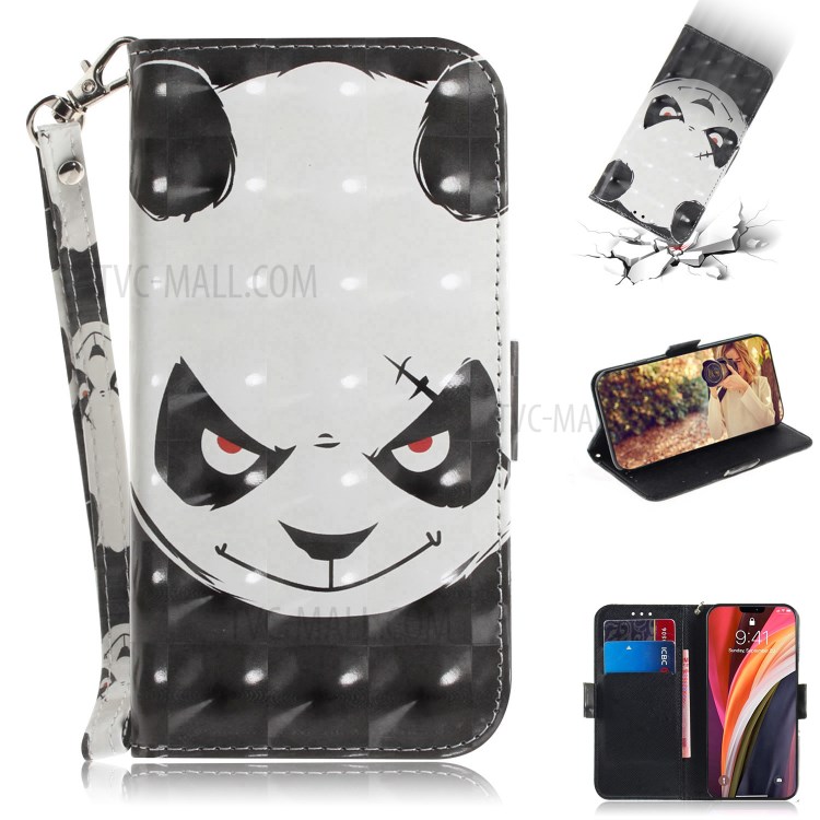 Light Spot Decor Pattern Printing Leather Shell for iPhone 12 Pro Max 6.7 inch - Angry Panda-1