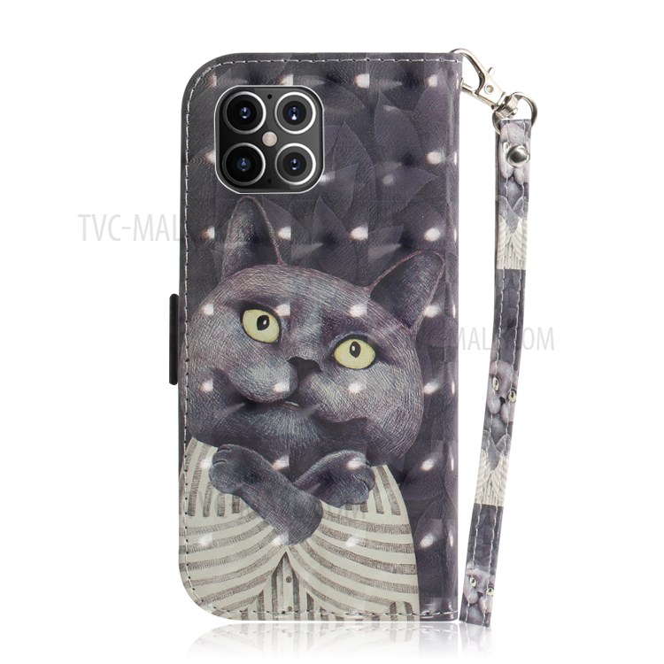 Light Spot Decor Pattern Printing Leather Shell for iPhone 12 Pro Max 6.7 inch - Grey Cat-3