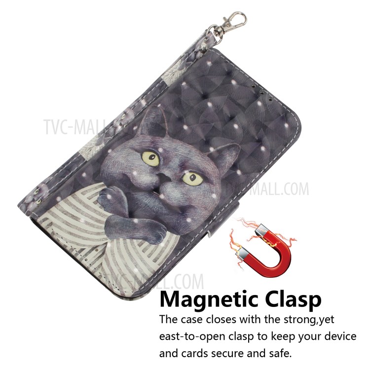 Light Spot Decor Pattern Printing Leather Shell for iPhone 12 Pro Max 6.7 inch - Grey Cat-4
