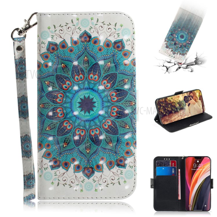 Light Spot Decor Pattern Printing Leather Shell for iPhone 12 Pro Max 6.7 inch - Mandala Flower-1
