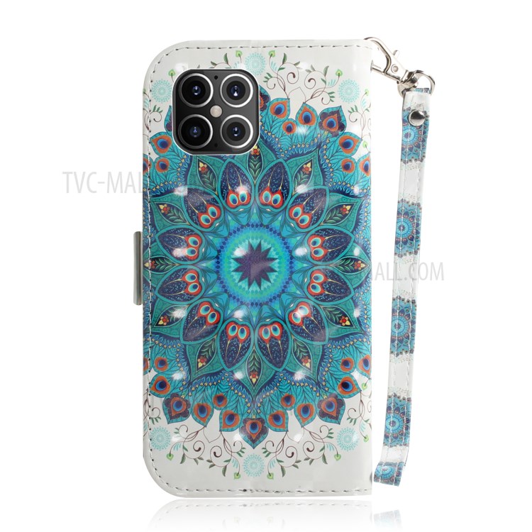 Light Spot Decor Pattern Printing Leather Shell for iPhone 12 Pro Max 6.7 inch - Mandala Flower-3