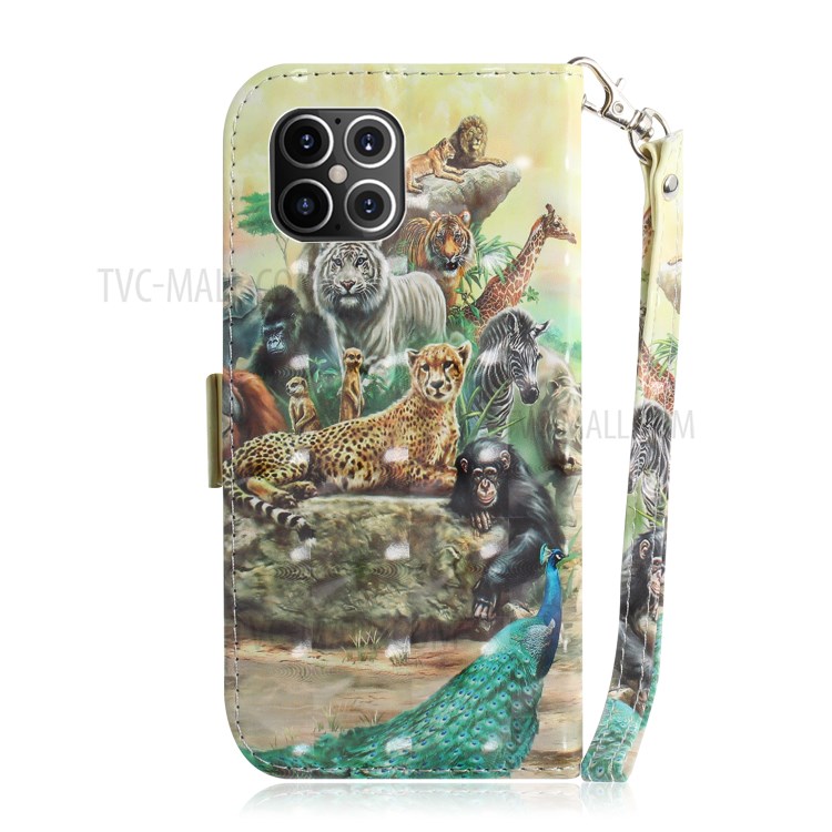 Light Spot Decor Pattern Printing Leather Shell for iPhone 12 Pro Max 6.7 inch - Animals-3