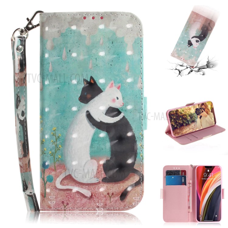 Light Spot Decor Pattern Printing Leather Shell for iPhone 12 Pro Max 6.7 inch - Hugging Cats-1