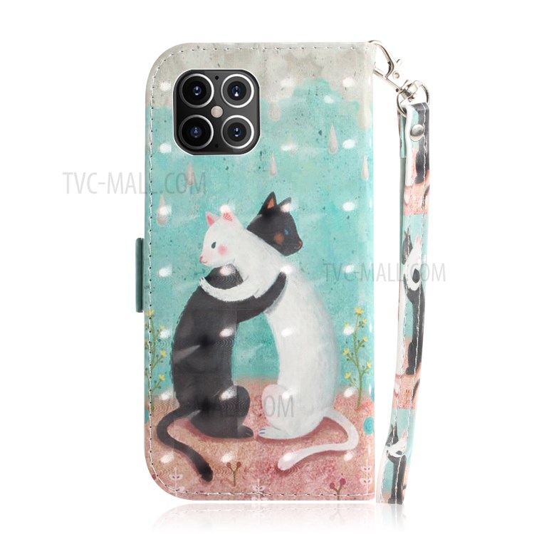 Light Spot Decor Pattern Printing Leather Shell for iPhone 12 Pro Max 6.7 inch - Hugging Cats-3