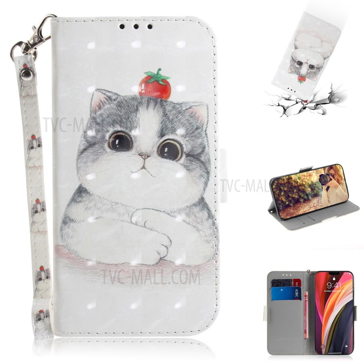Light Spot Decor Pattern Printing Leather Shell for iPhone 12 Pro Max 6.7 inch - Cute Cat-1