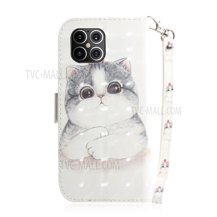 Light Spot Decor Pattern Printing Leather Shell for iPhone 12 Pro Max 6.7 inch - Cute Cat-3