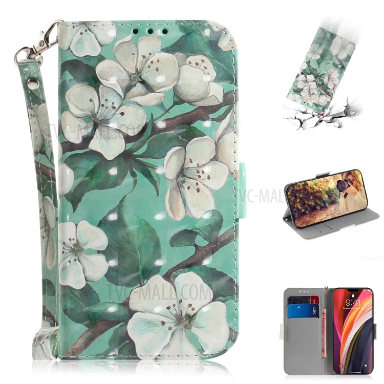 Light Spot Decor Pattern Printing Leather Shell for iPhone 12 Pro Max 6.7 inch - Pretty Flower-1