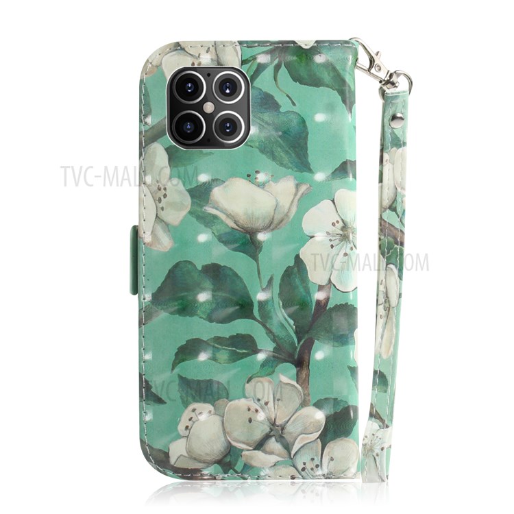Light Spot Decor Pattern Printing Leather Shell for iPhone 12 Pro Max 6.7 inch - Pretty Flower-3
