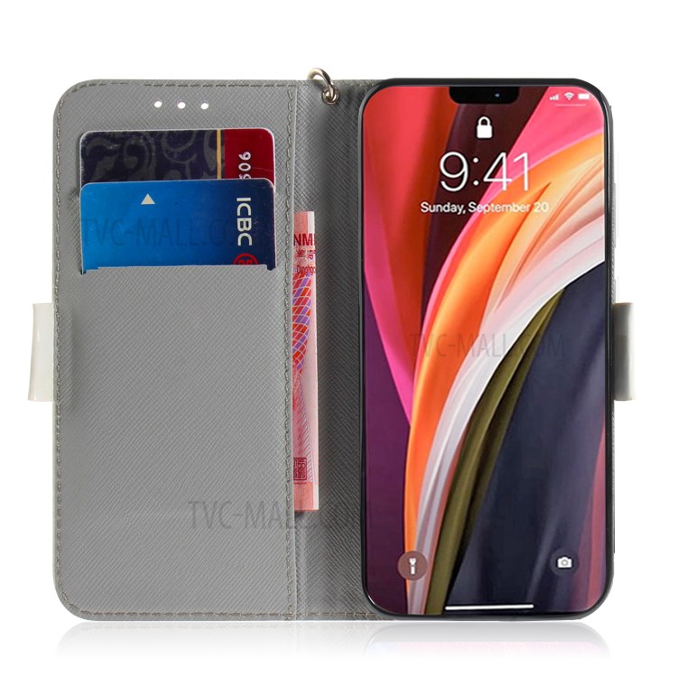 Light Spot Decor Pattern Printing Leather Shell for iPhone 12 Pro Max 6.7 inch - Pretty Flower-7