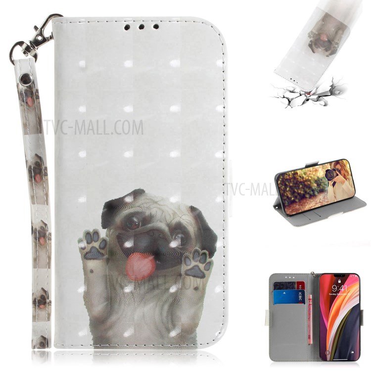 Light Spot Decor Pattern Printing Leather Shell for iPhone 12 Pro Max 6.7 inch - Dog Waving Paws-1