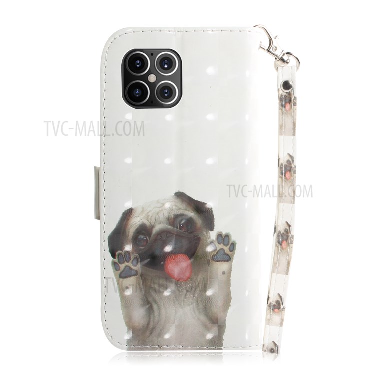 Light Spot Decor Pattern Printing Leather Shell for iPhone 12 Pro Max 6.7 inch - Dog Waving Paws-3